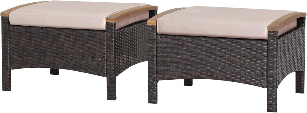 RELAX4LIFE 2 Pieces PE Rattan Ottomans