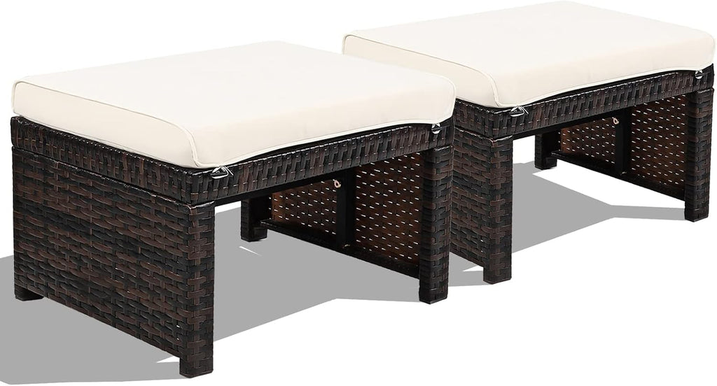 HAPPYGRILL 2 Piece Wicker Ottomans