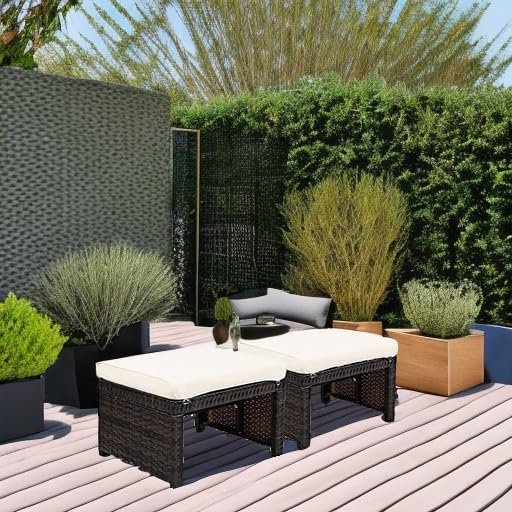 HAPPYGRILL 2 Piece Wicker Ottomans