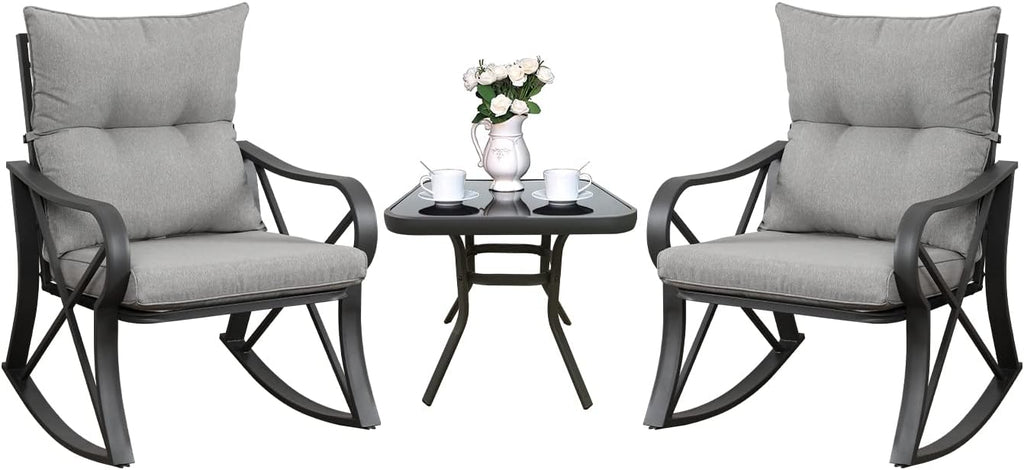 COSIEST 3pc Warm Gray Rocking Bistro Set