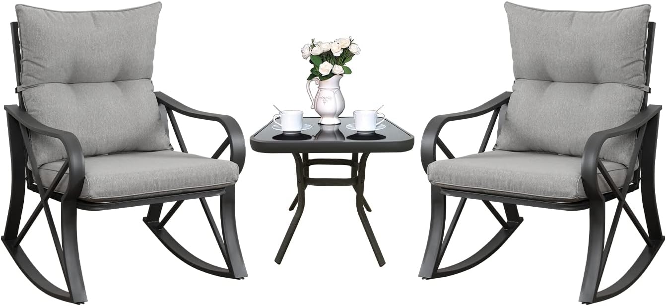 COSIEST 3pc Warm Gray Rocking Bistro Set