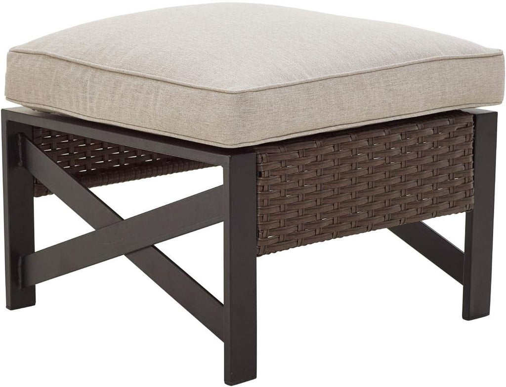 Outdoor Wicker Patio Ottoman with Cushion