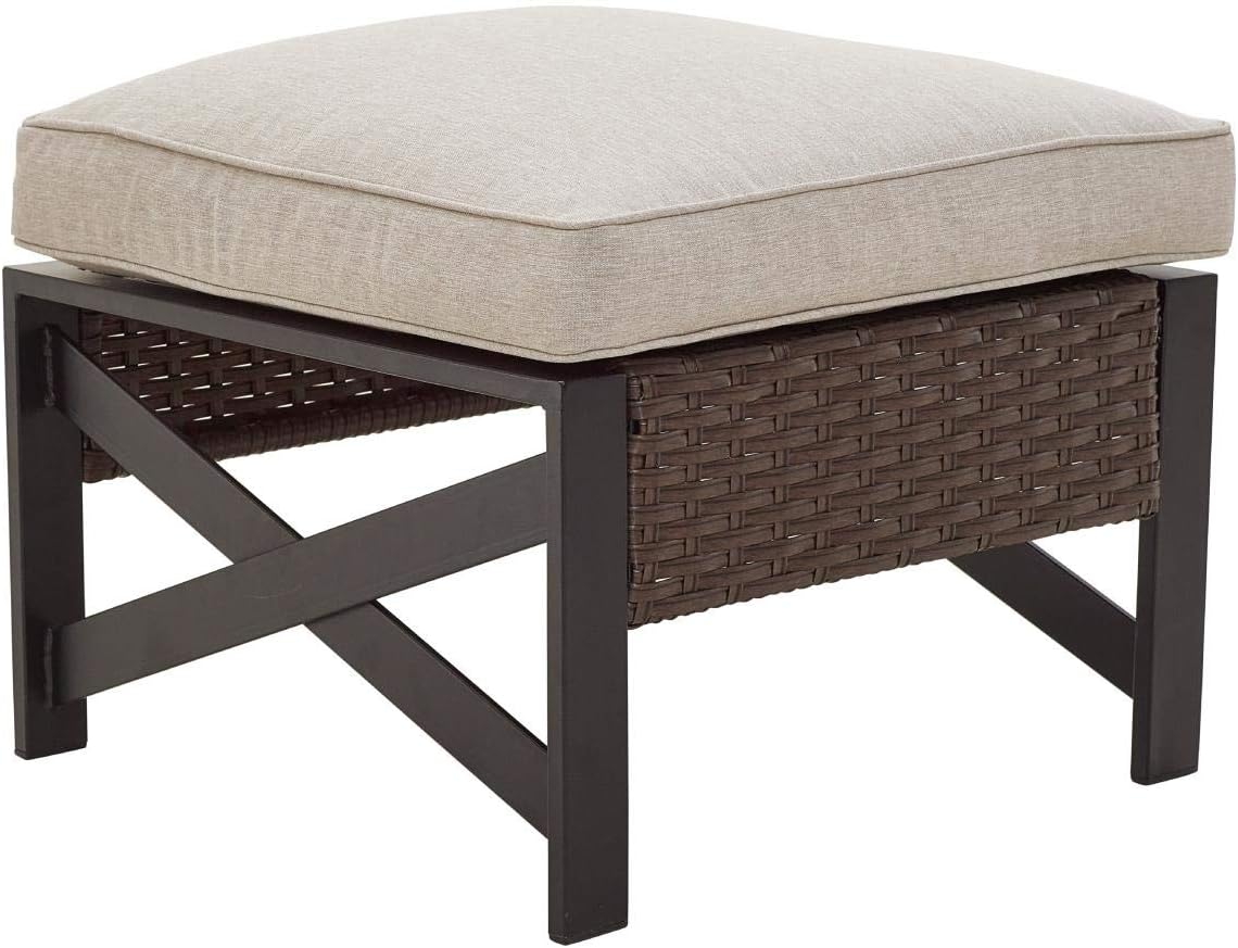 Outdoor Wicker Patio Ottoman with Cushion