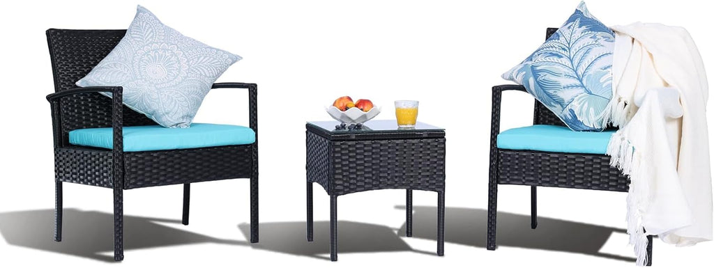 MEISSALIVVE 3pc Blue Wicker Bistro Set