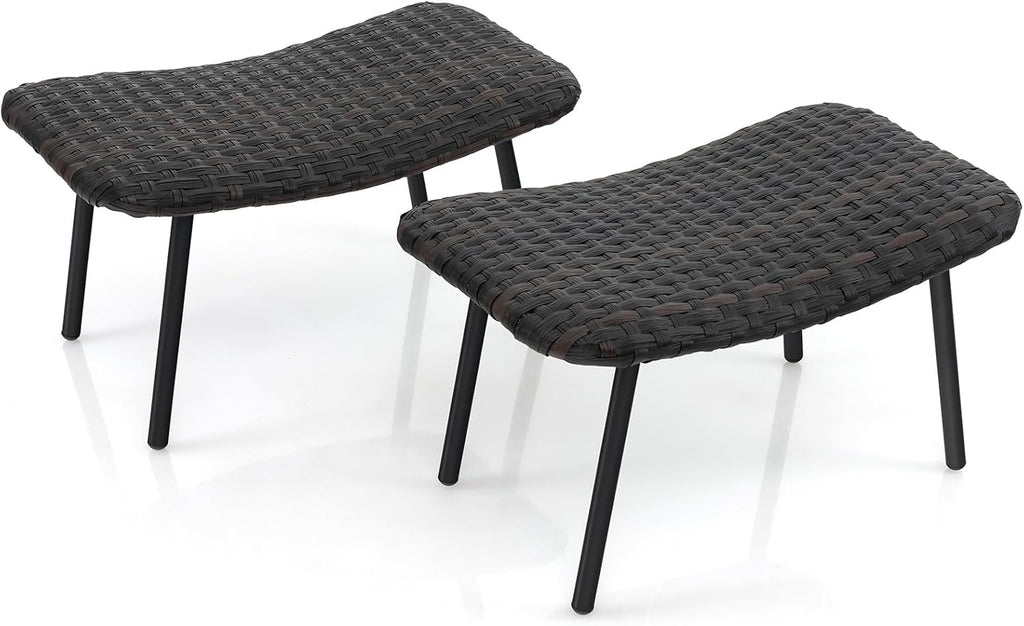 Tangkula 2 Pack Rattan Patio Ottomans
