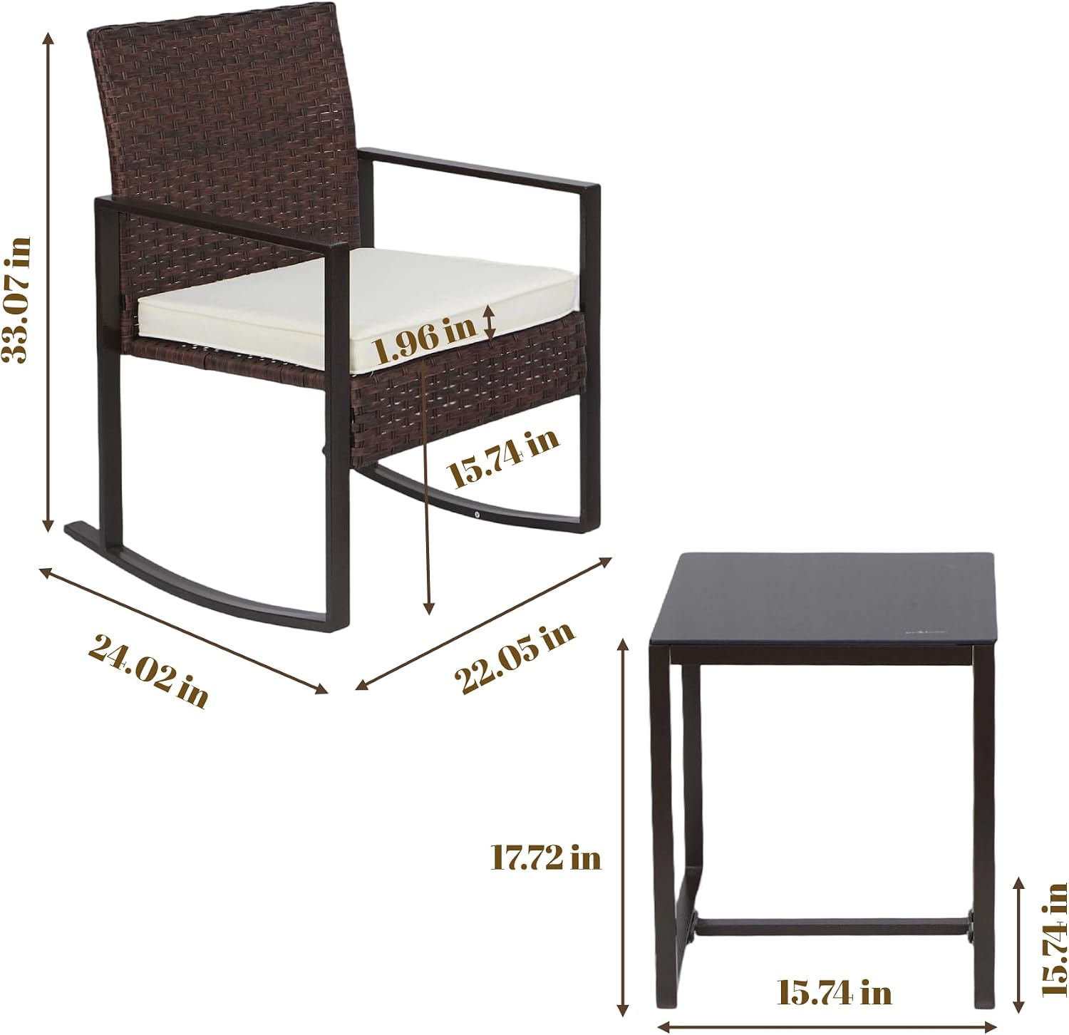 UNITED FLAMES 3pc Beige Wicker Rocking Set