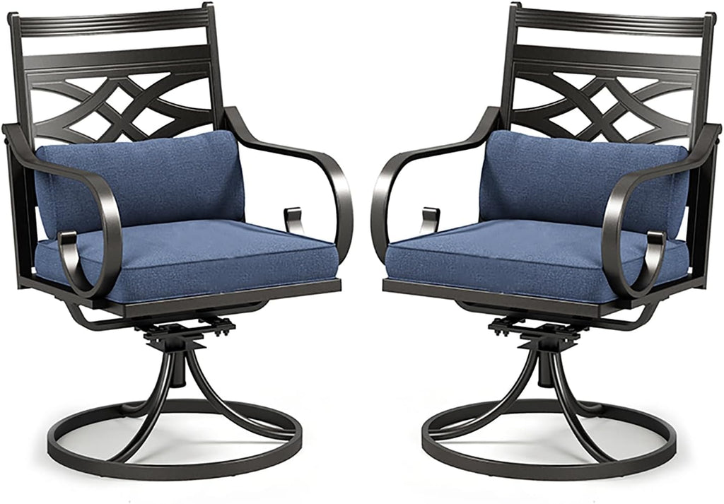 PHI VILLA 2 Pack Blue Swivel Patio Chairs