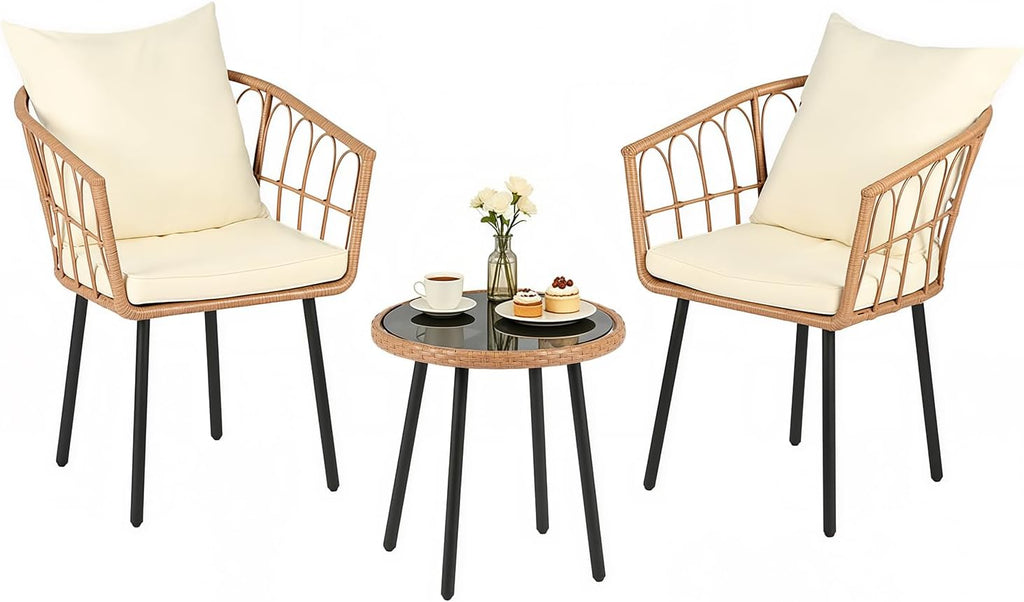 PayLessHere 3pc Beige Wicker Bistro Set