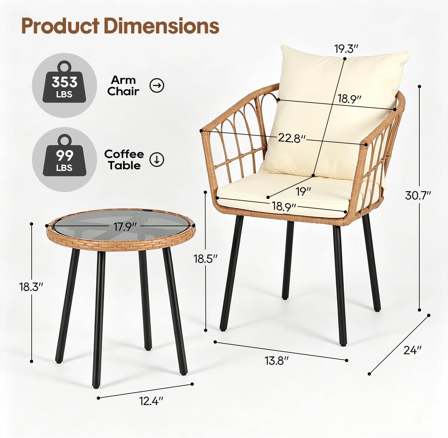 PayLessHere 3pc Beige Wicker Bistro Set