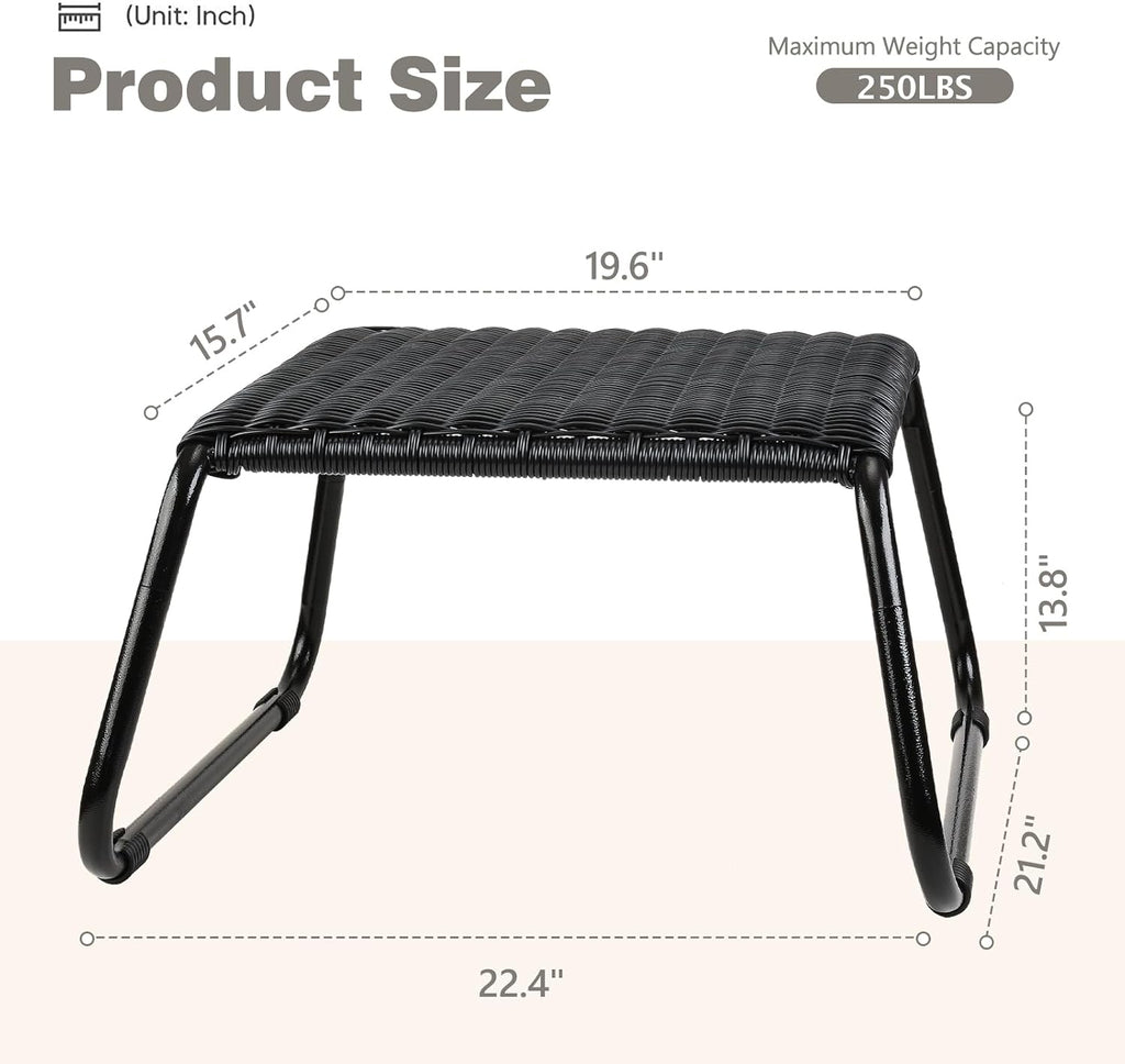 2 Pack Black Wicker Patio Ottomans