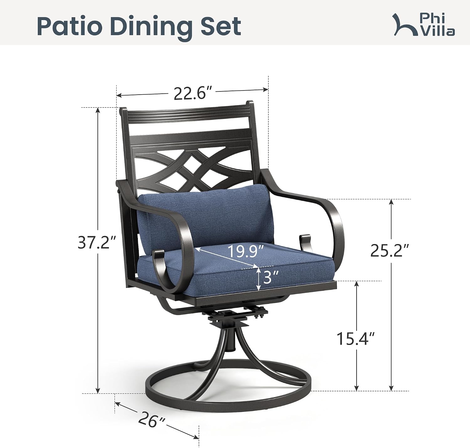 PHI VILLA 2 Pack Blue Swivel Patio Chairs