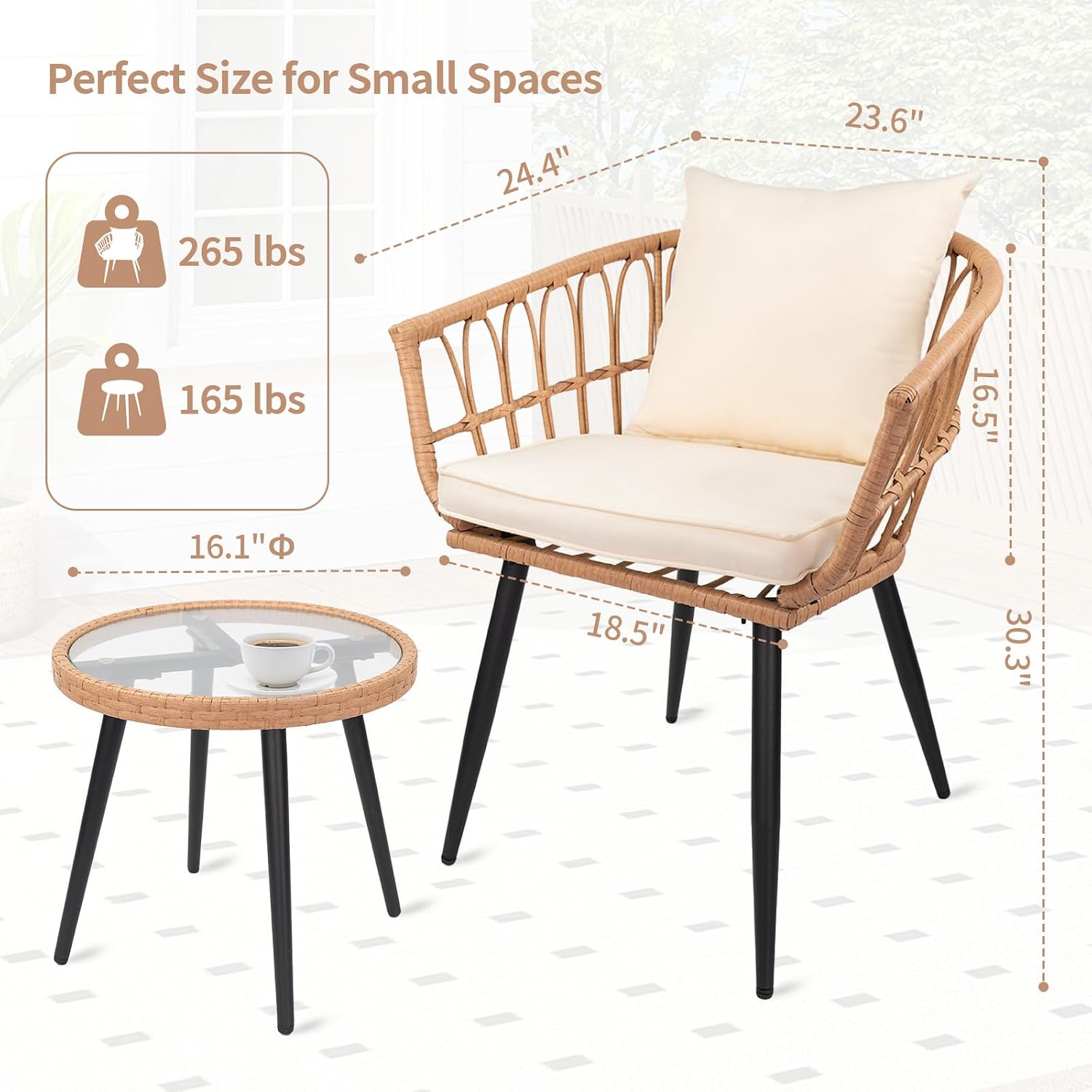 3pc All-Weather Wicker Patio Set