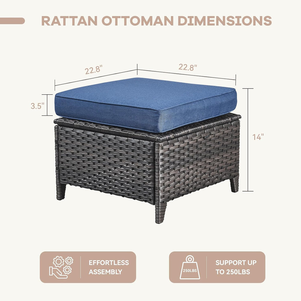 2 Piece PE Rattan Patio Ottomans