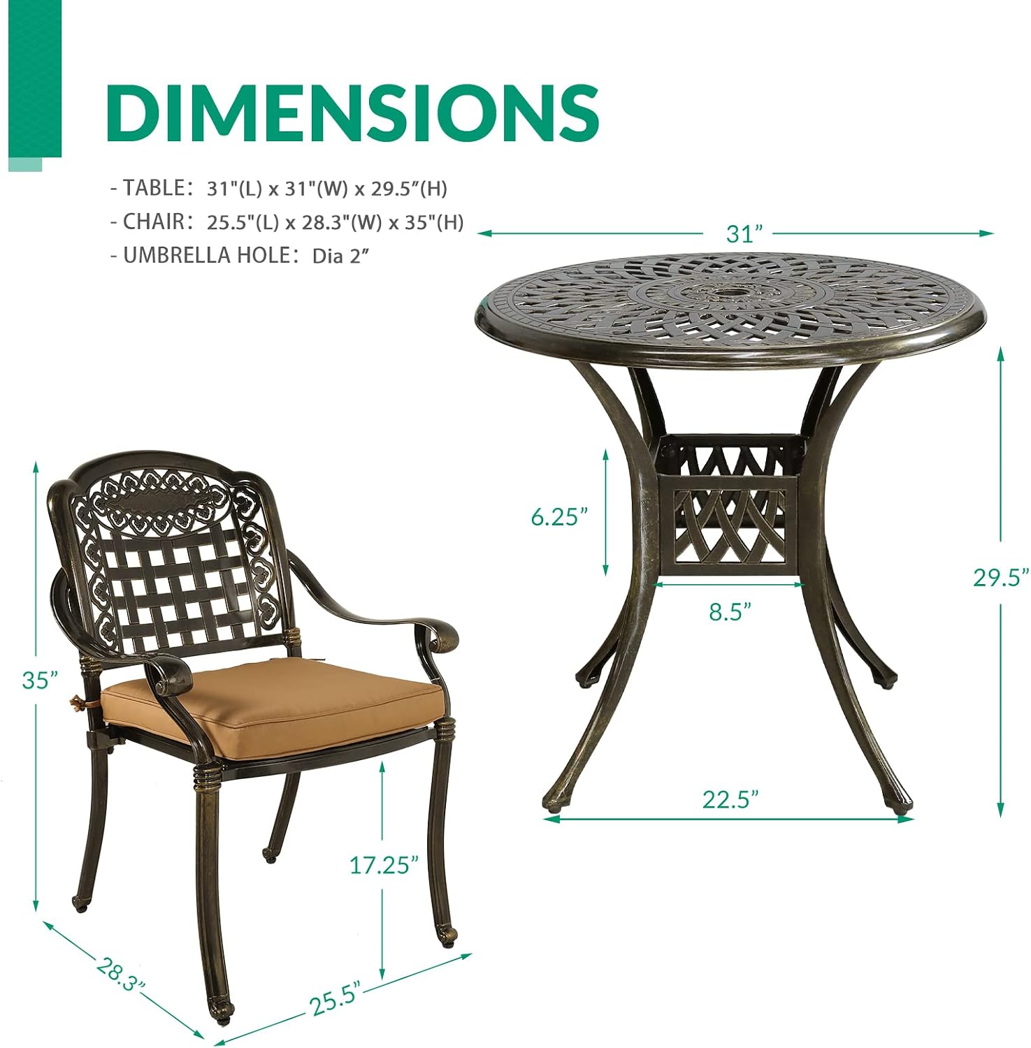 VIVIJASON 3-Piece Patio Bistro Set