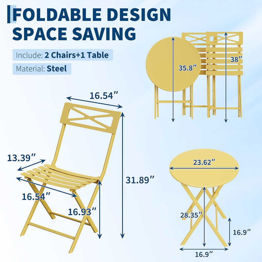 GarveeTech 3-Piece Folding Bistro Set
