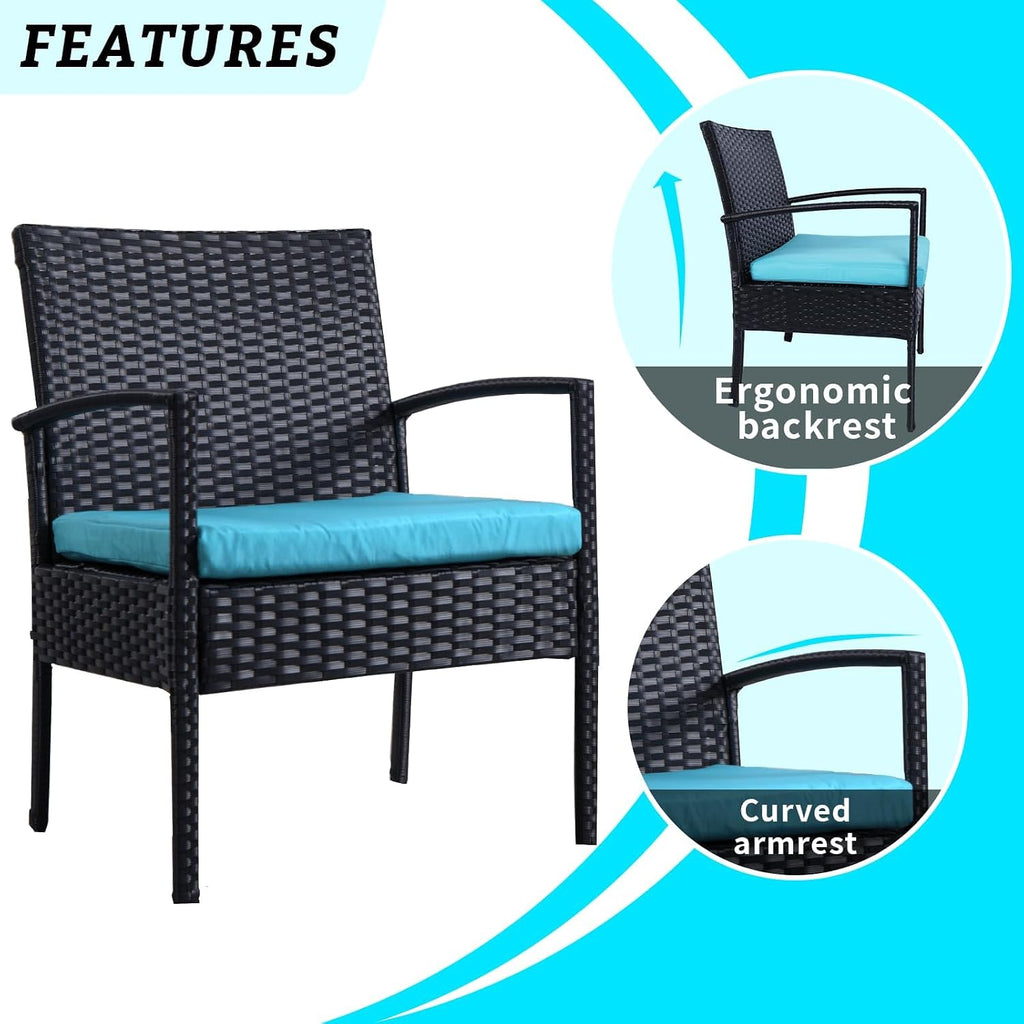 MEISSALIVVE 3pc Blue Wicker Bistro Set