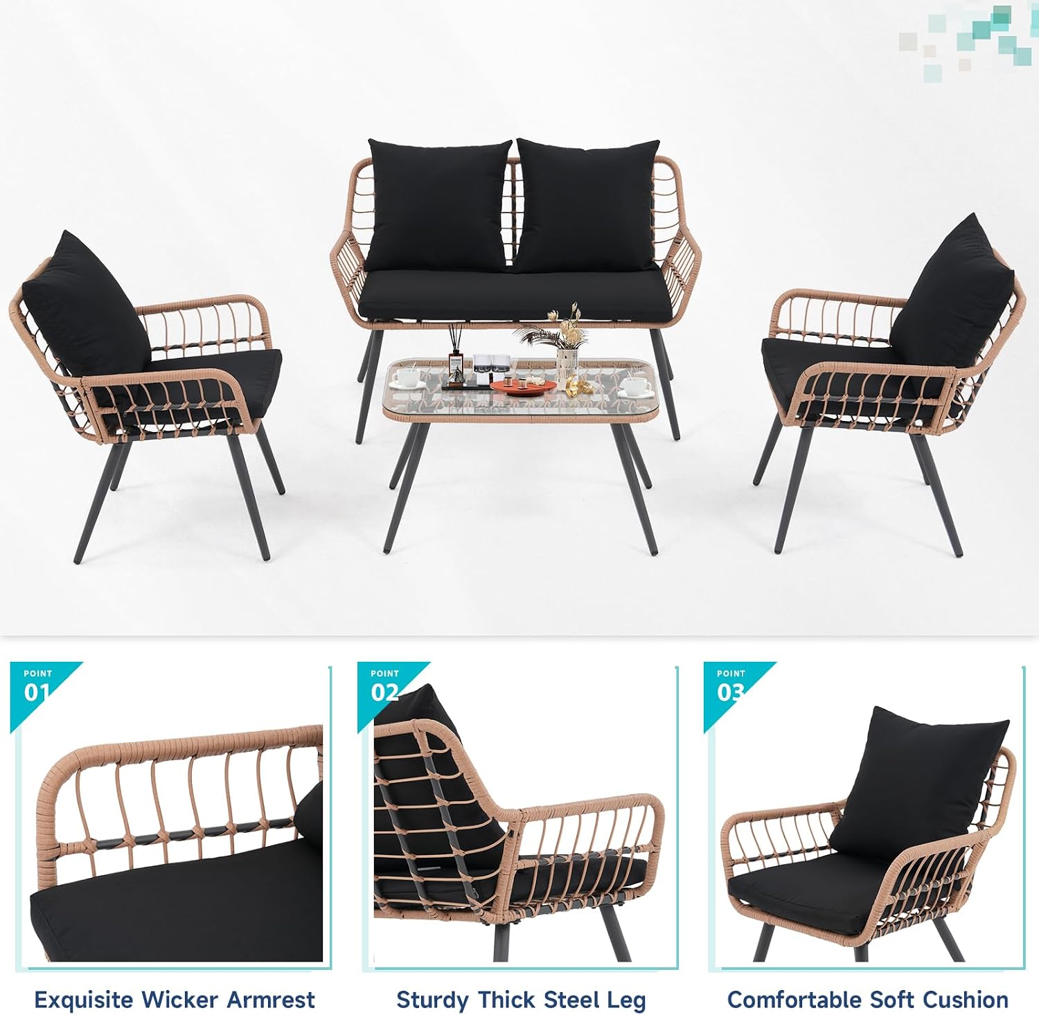 Verano Garden 4pc Boho Wicker Patio Set