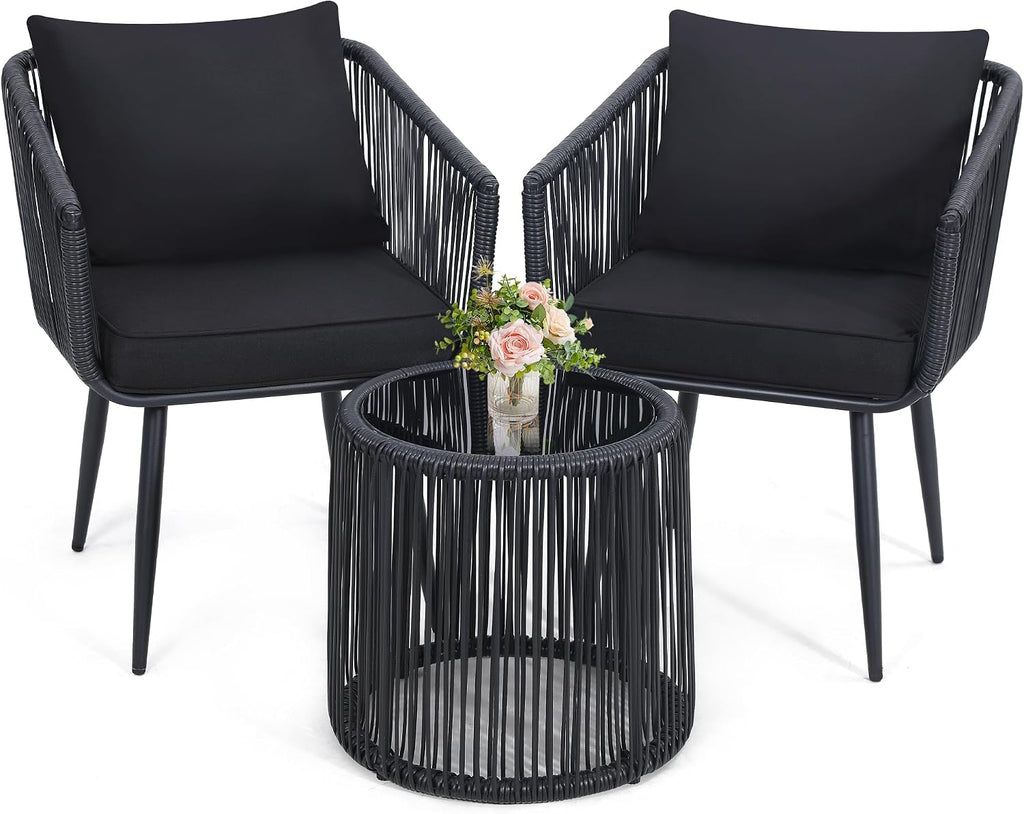 Kromax 3pc Black Rattan Bistro Set