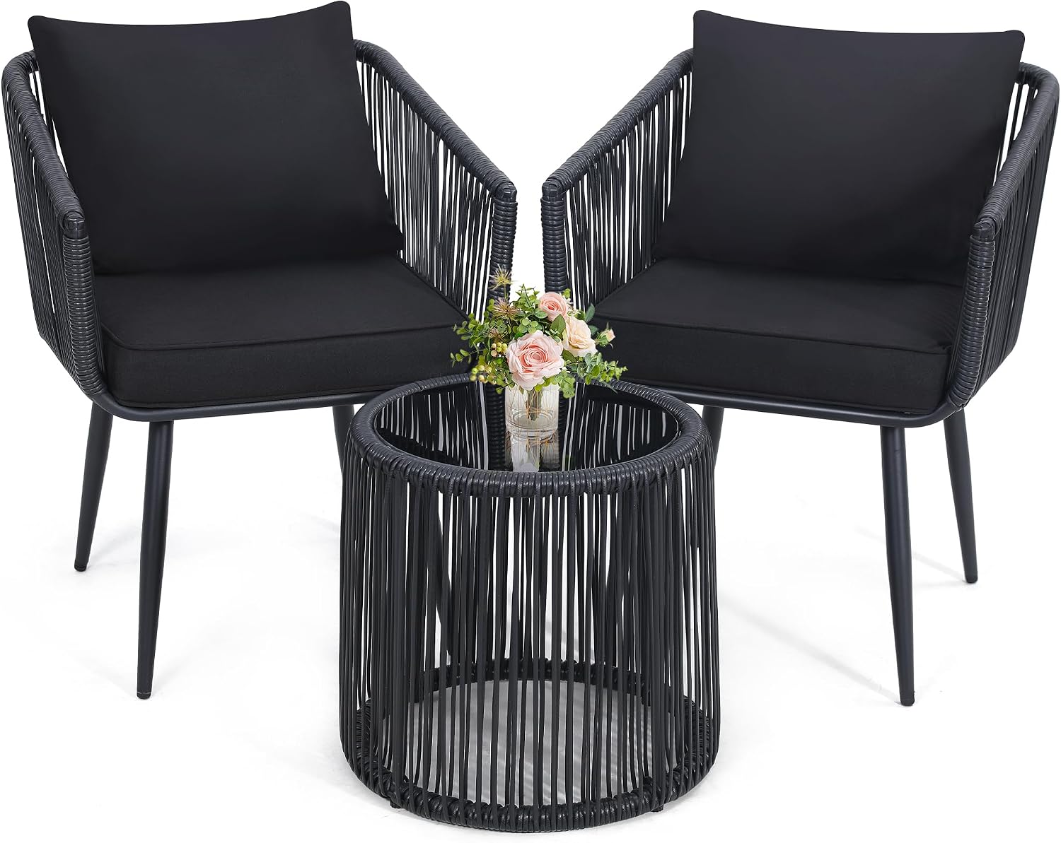 Kromax 3pc Black Rattan Bistro Set