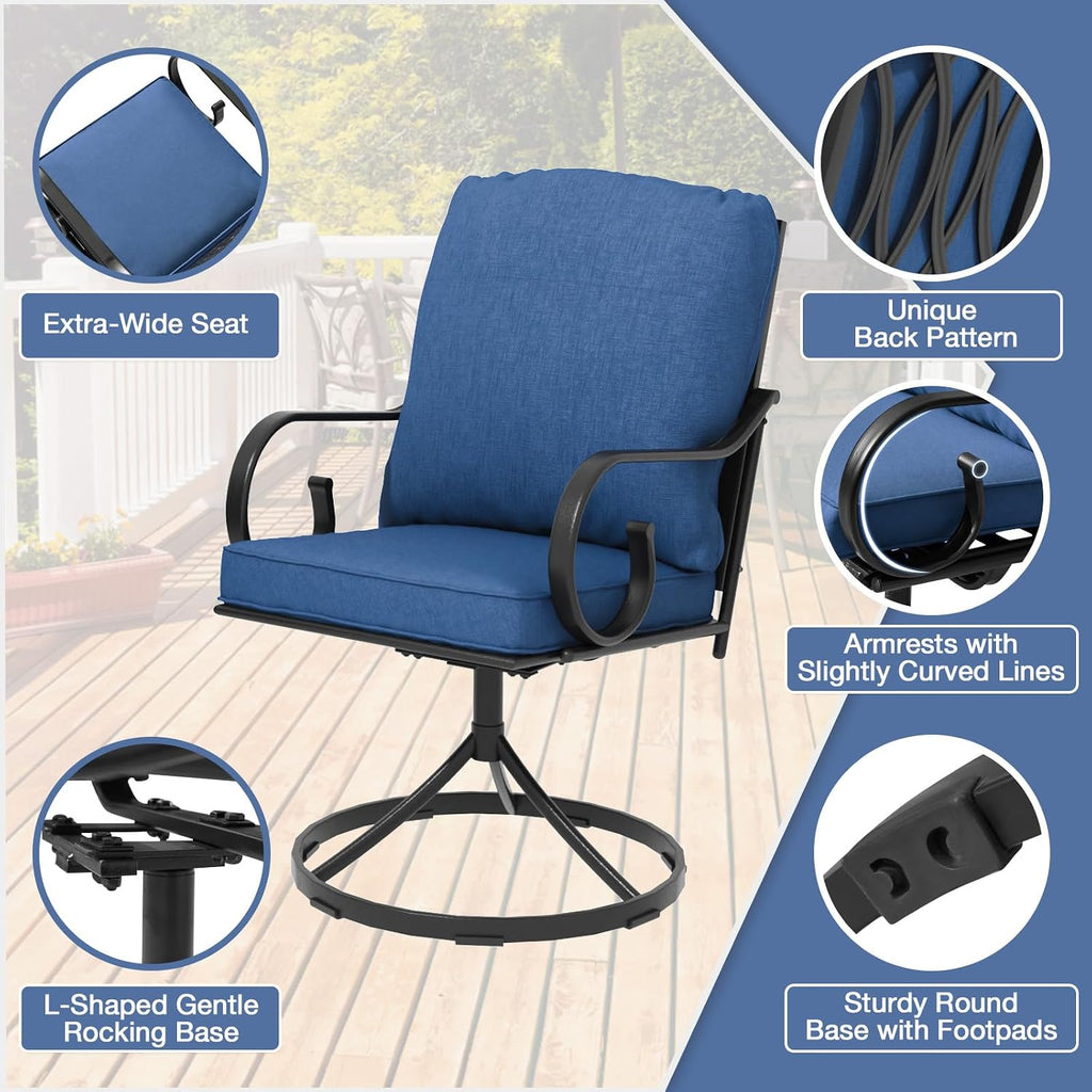 MELLCOM 2 Pack Blue Swivel Patio Rockers