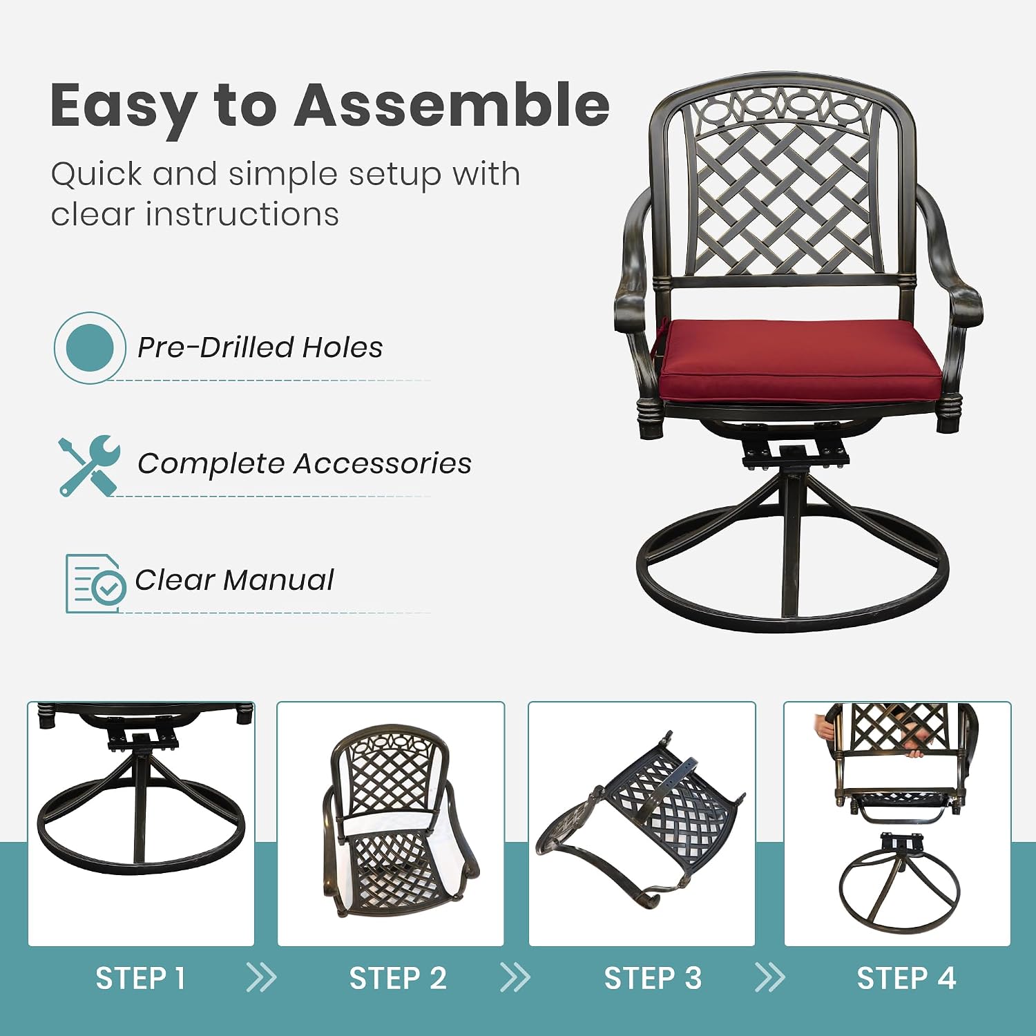 2 Pack Cast Aluminum Swivel Patio Chairs