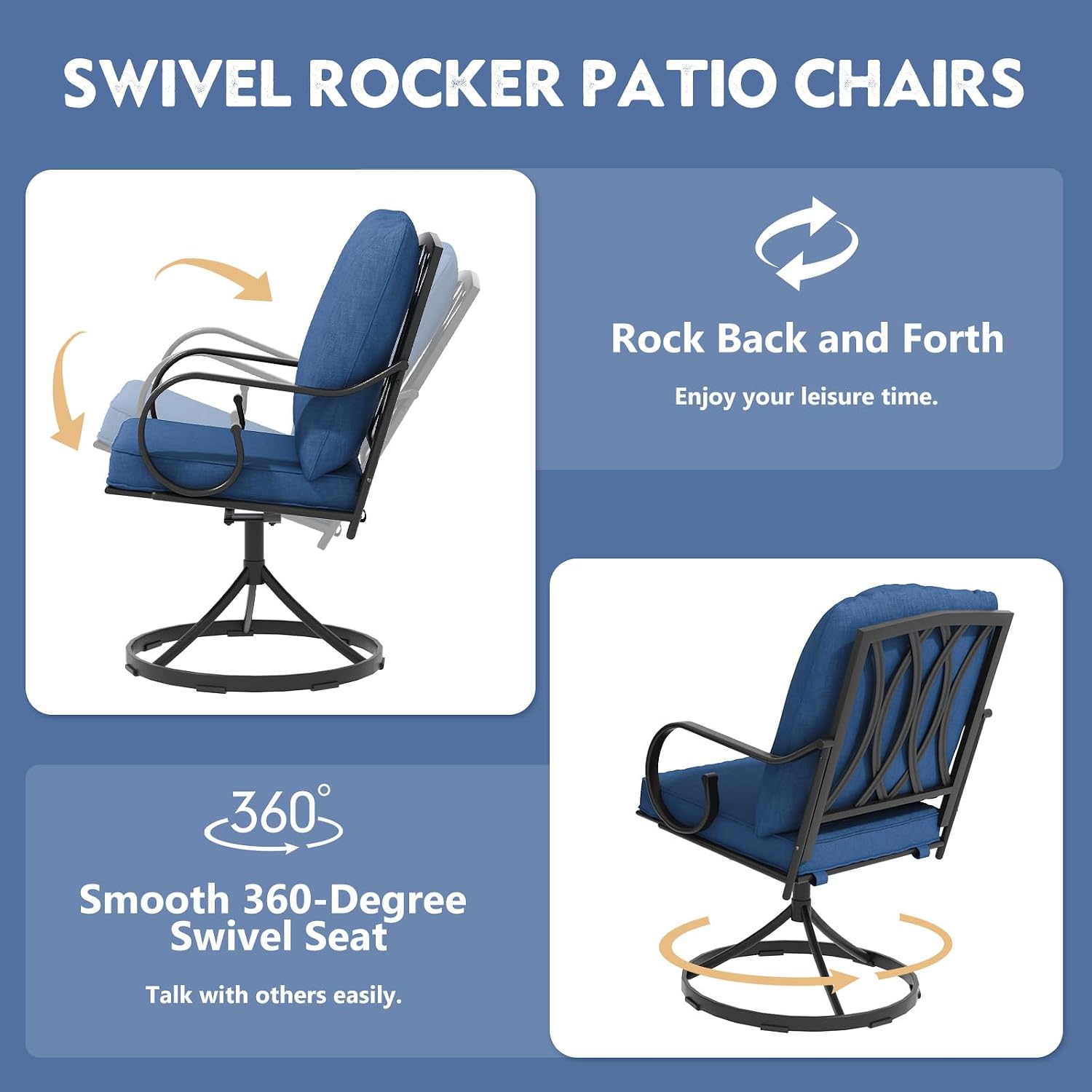 MELLCOM 2 Pack Blue Swivel Patio Rockers
