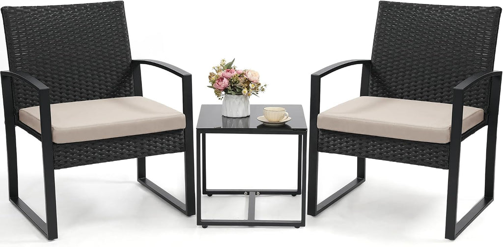 Murago 3pc Beige Cushion Wicker Bistro Set