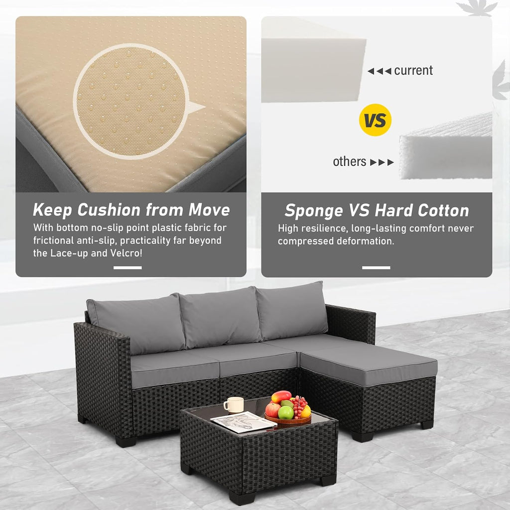 Oasishine 3pc Light Grey Wicker Sectional Set