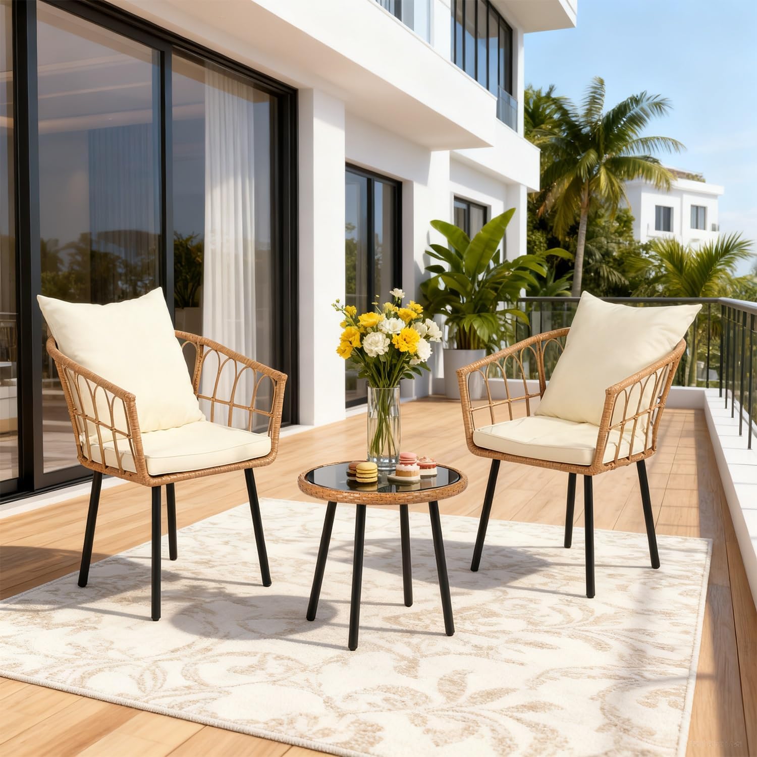 PayLessHere 3pc Beige Wicker Bistro Set