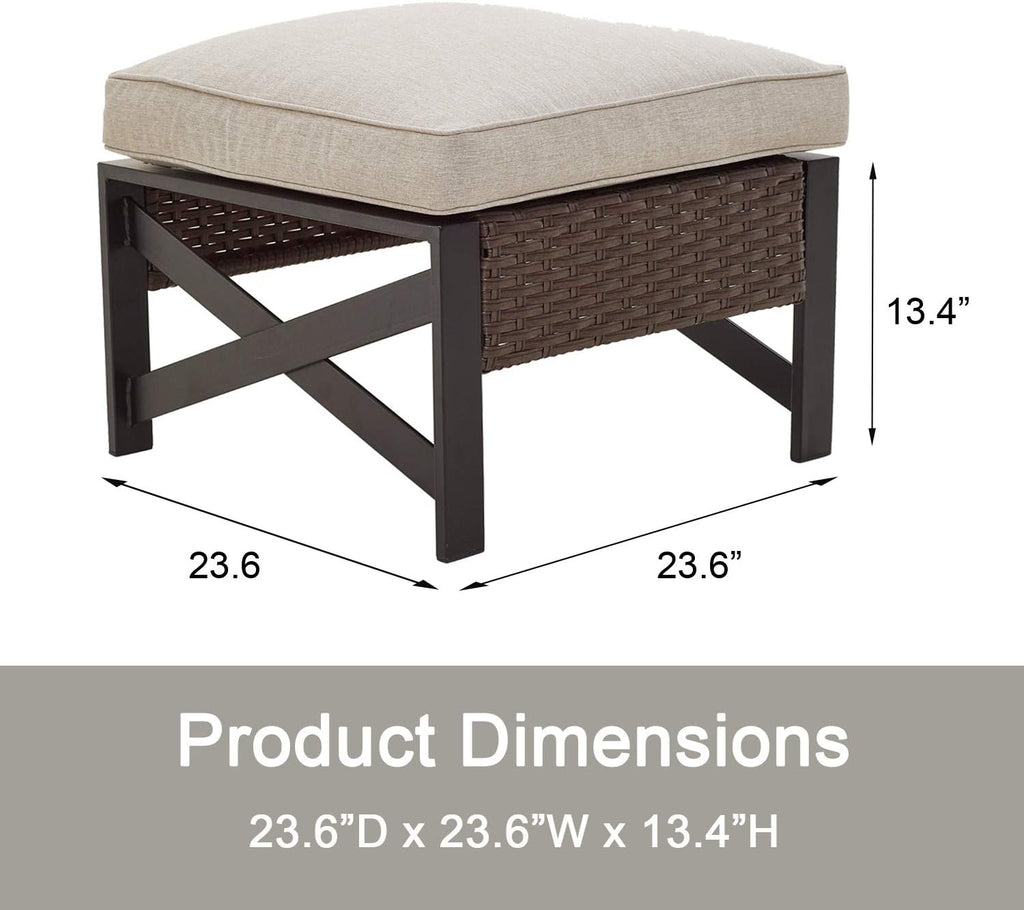 Outdoor Wicker Patio Ottoman with Cushion