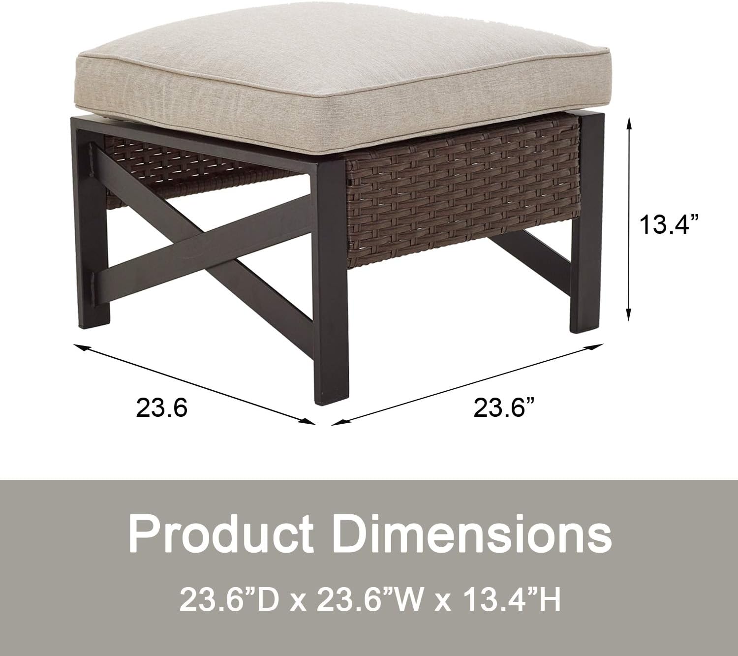 Outdoor Wicker Patio Ottoman with Cushion