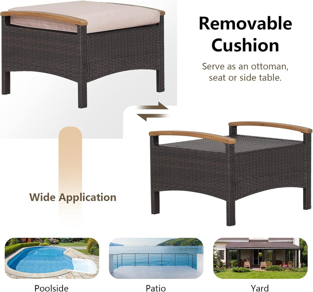 RELAX4LIFE 2 Pieces PE Rattan Ottomans