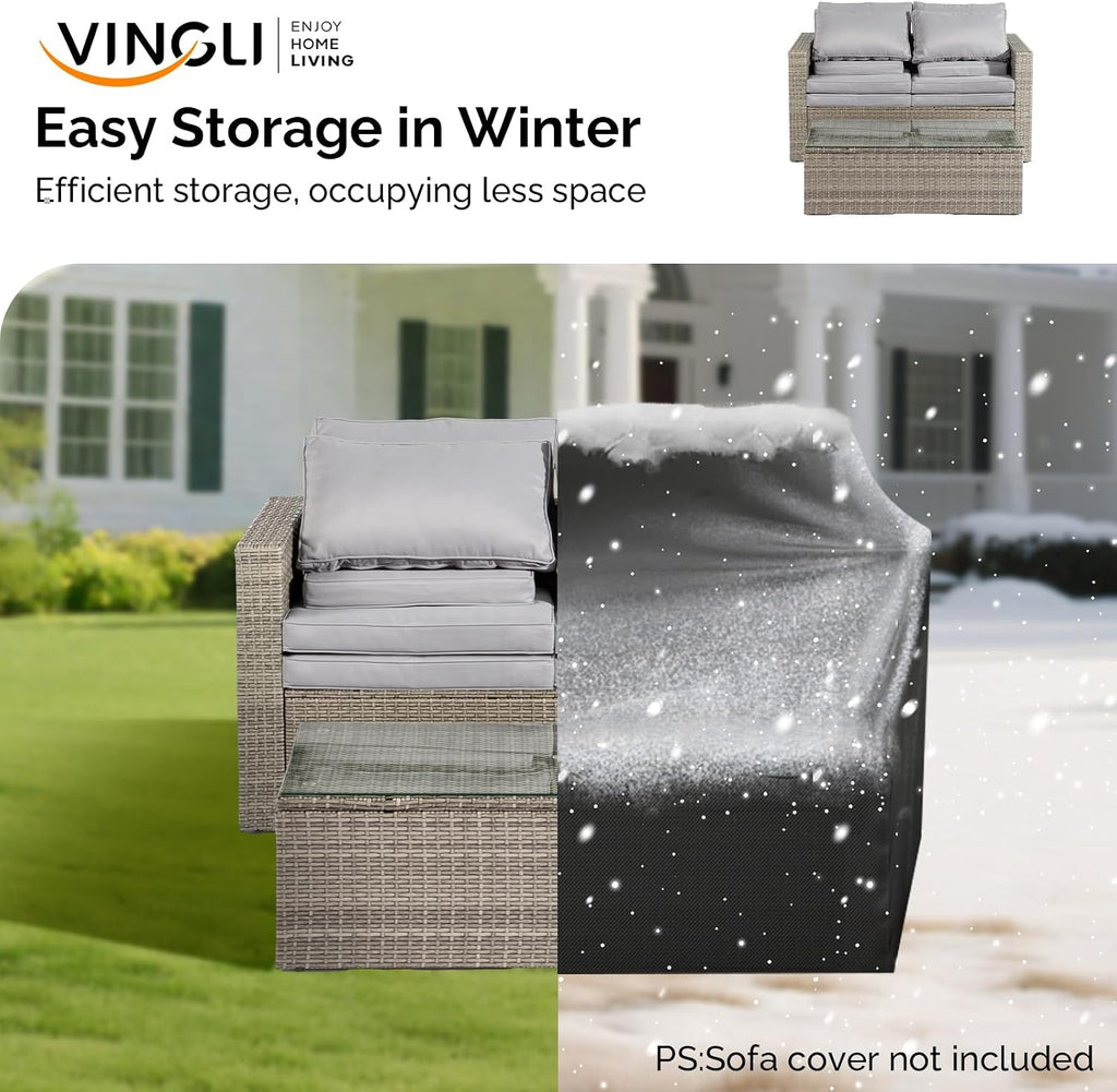 VINGLI 6pc Grey Wicker Sectional Set