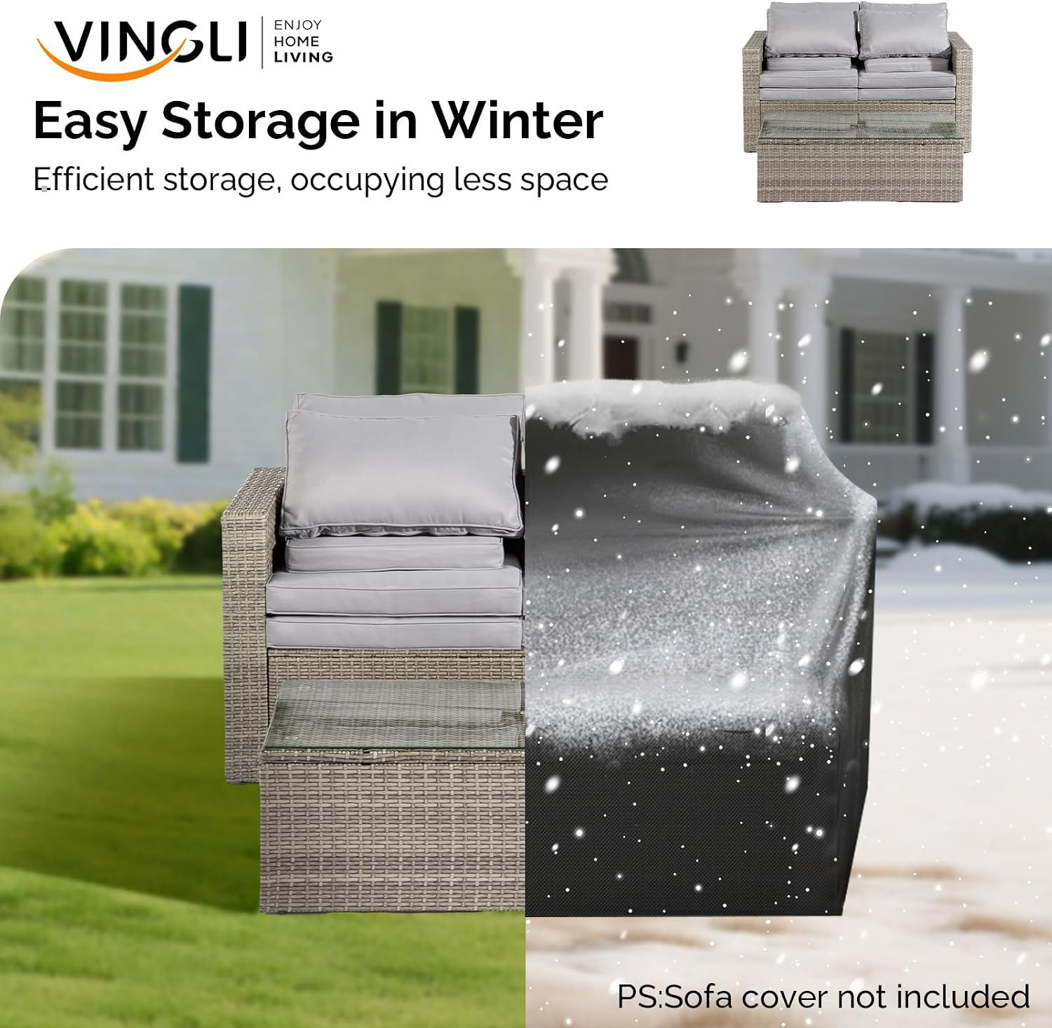 VINGLI 6pc Grey Wicker Sectional Set