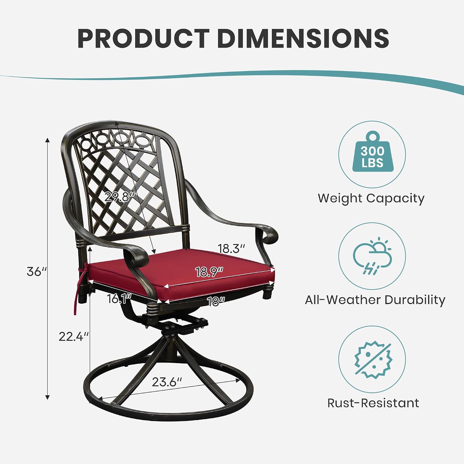 2 Pack Cast Aluminum Swivel Patio Chairs