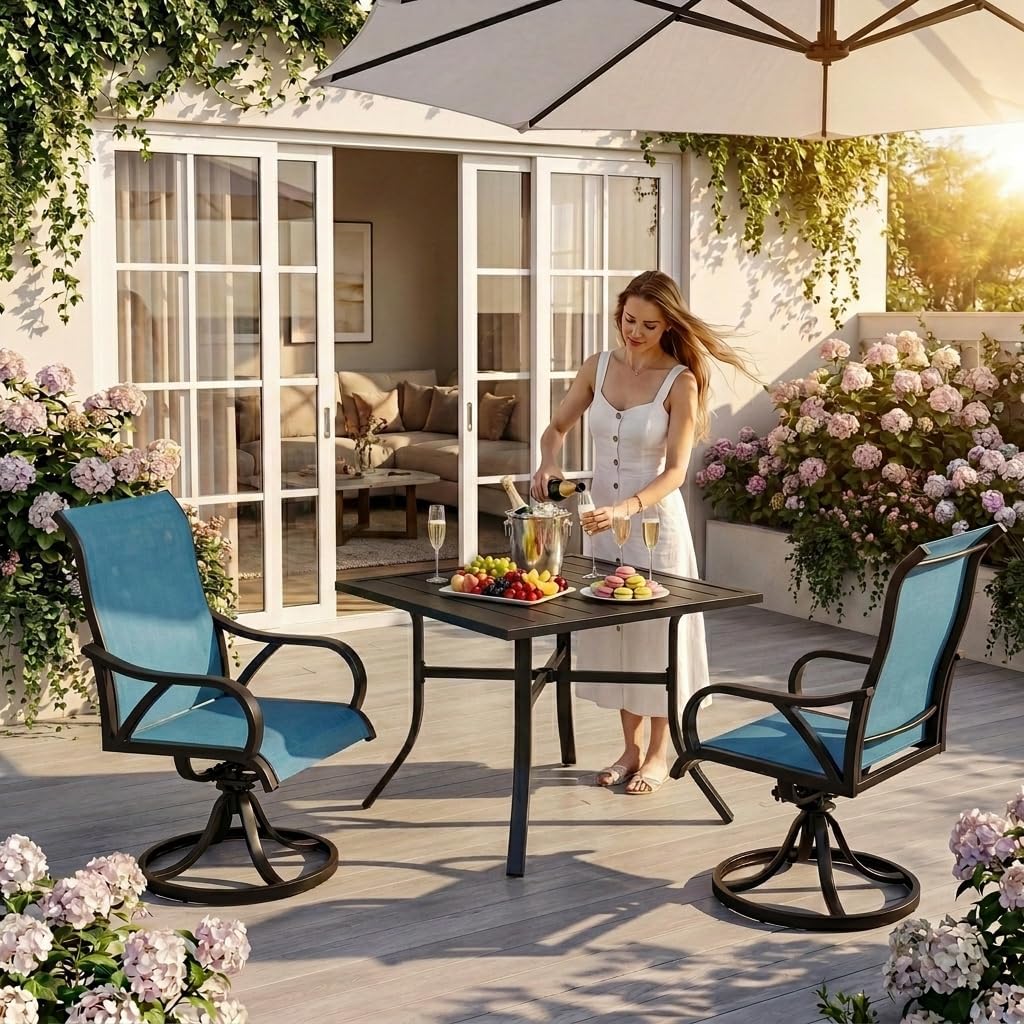 2 Pack Blue Swivel Patio Rockers