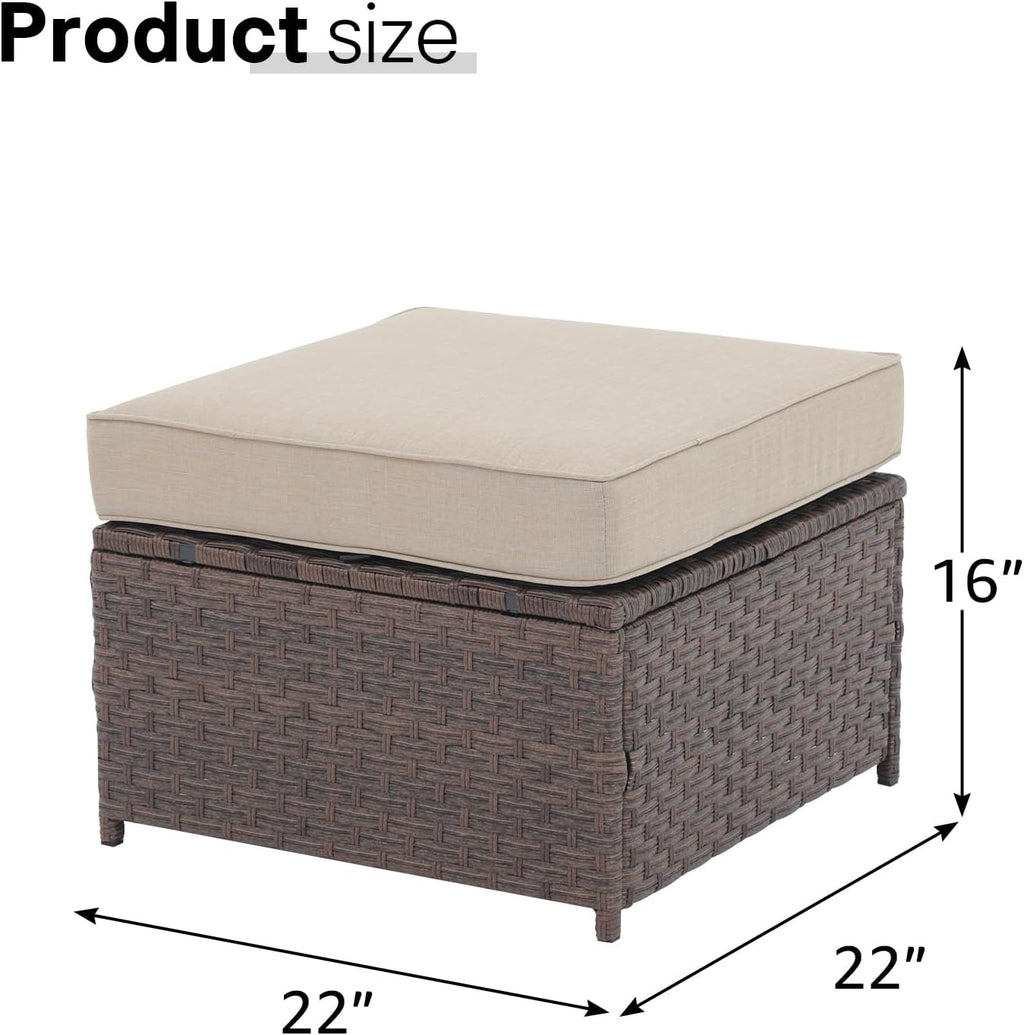 SUNSITT 2 Pack Rattan Patio Ottomans