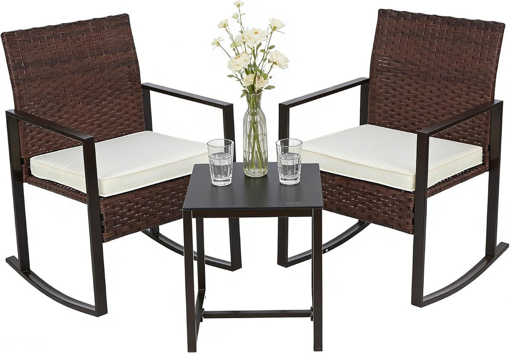 UNITED FLAMES 3pc Beige Wicker Rocking Set