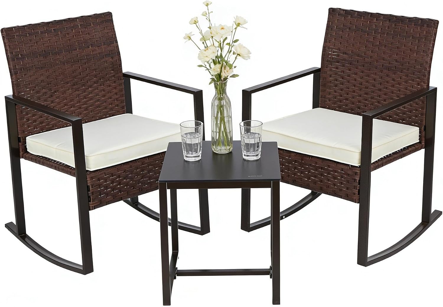 UNITED FLAMES 3pc Beige Wicker Rocking Set