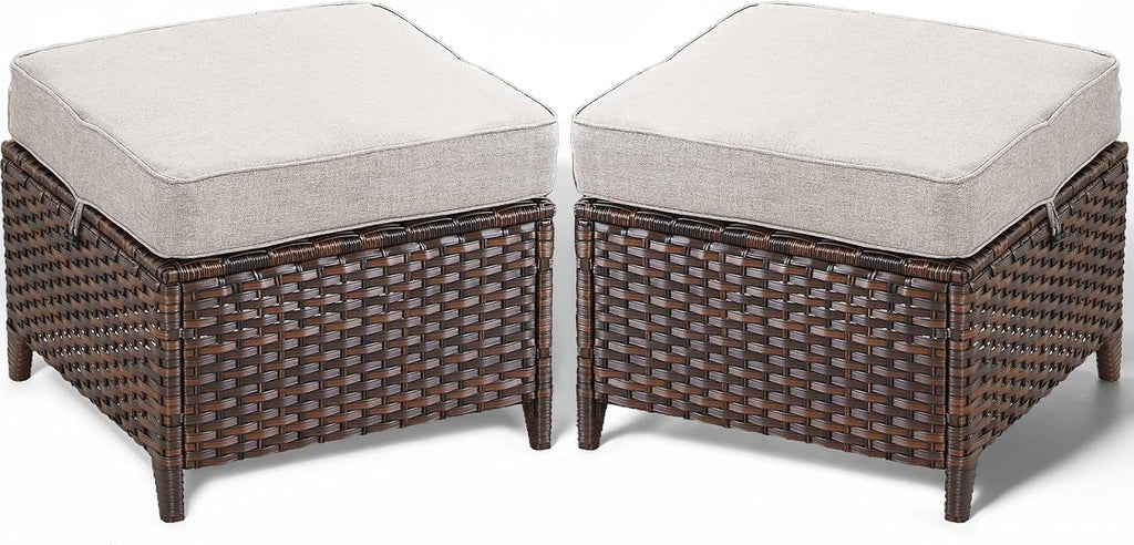 2PCS All-Weather Rattan Patio Ottomans