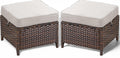 2PCS All-Weather Rattan Patio Ottomans