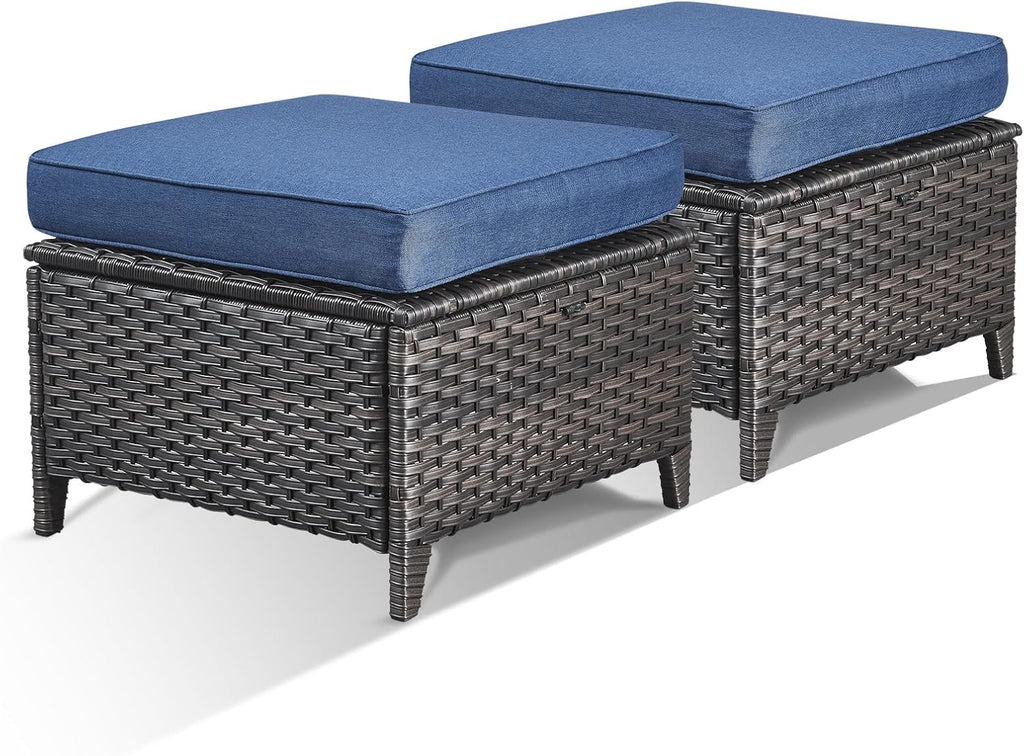 2 Piece PE Rattan Patio Ottomans
