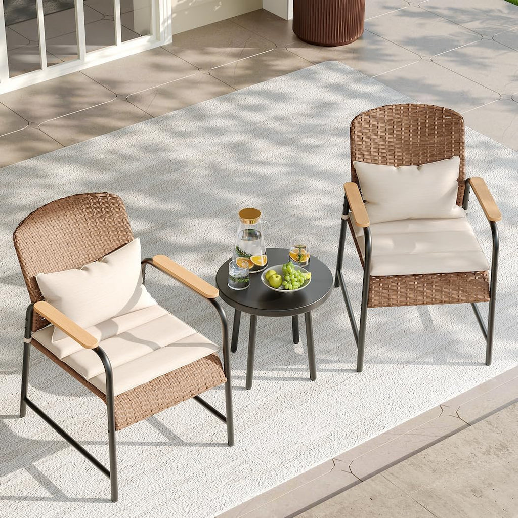 JOYURE 3pc Beige Wicker Bistro Set