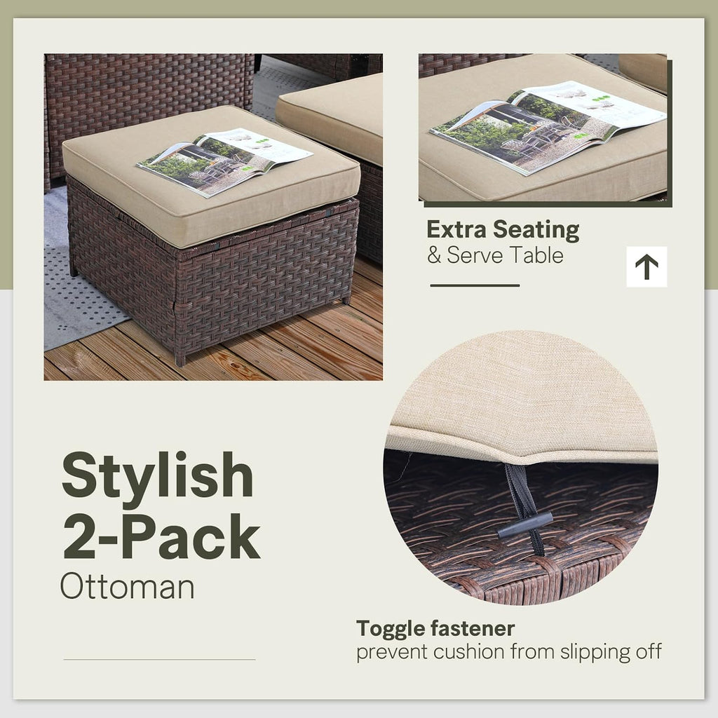 SUNSITT 2 Pack Rattan Patio Ottomans