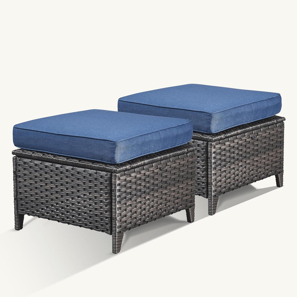 2 Piece PE Rattan Patio Ottomans
