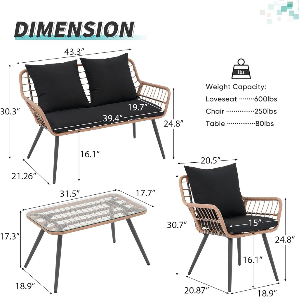 Verano Garden 4pc Boho Wicker Patio Set