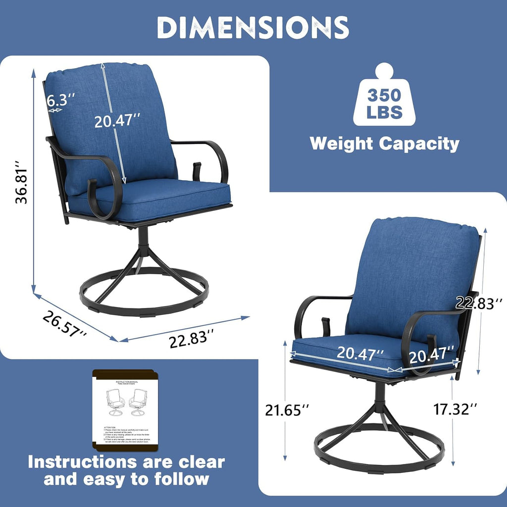 MELLCOM 2 Pack Blue Swivel Patio Rockers