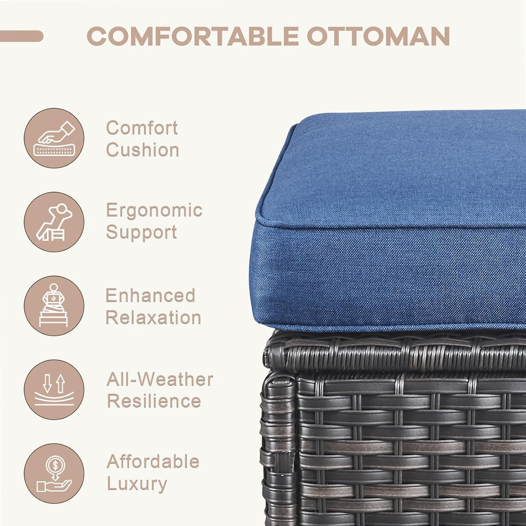2 Piece PE Rattan Patio Ottomans