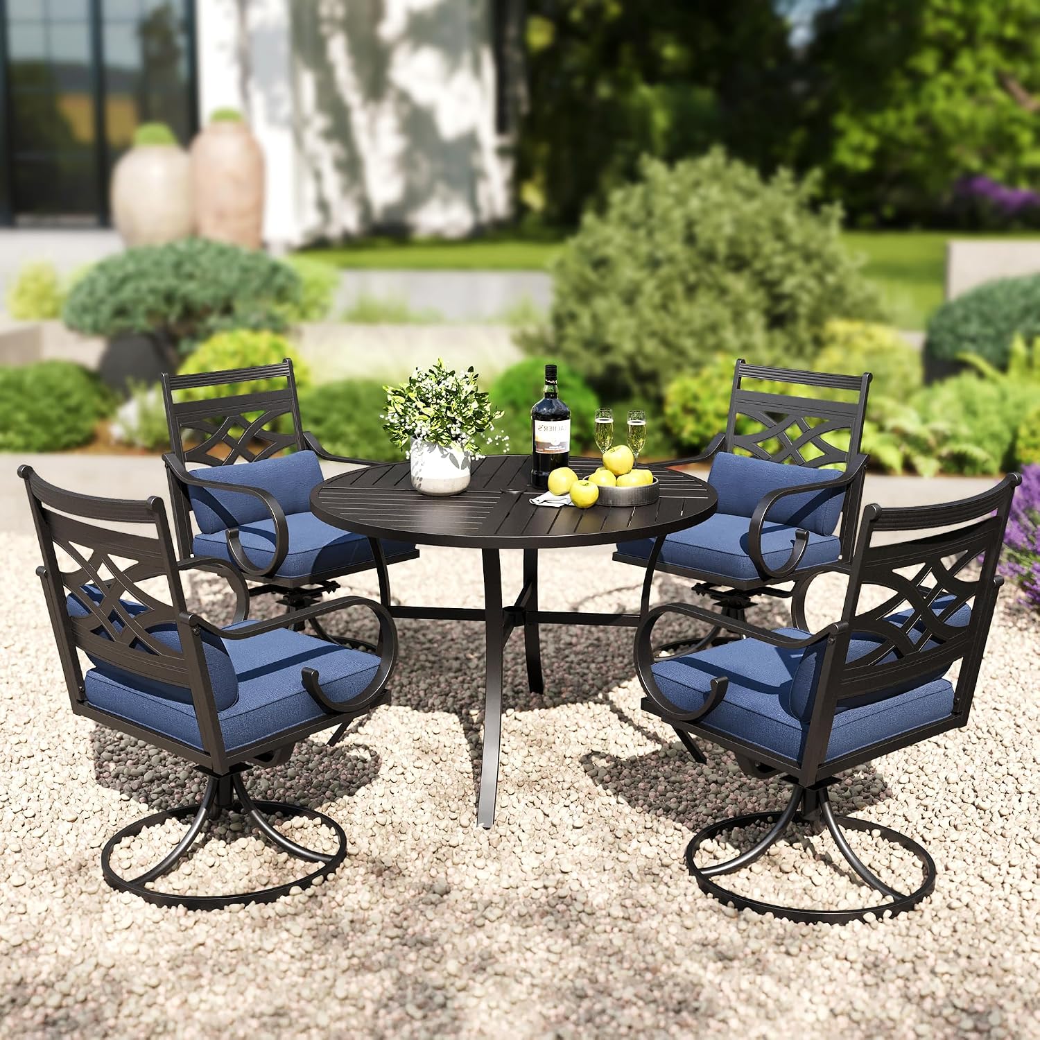 PHI VILLA 2 Pack Blue Swivel Patio Chairs
