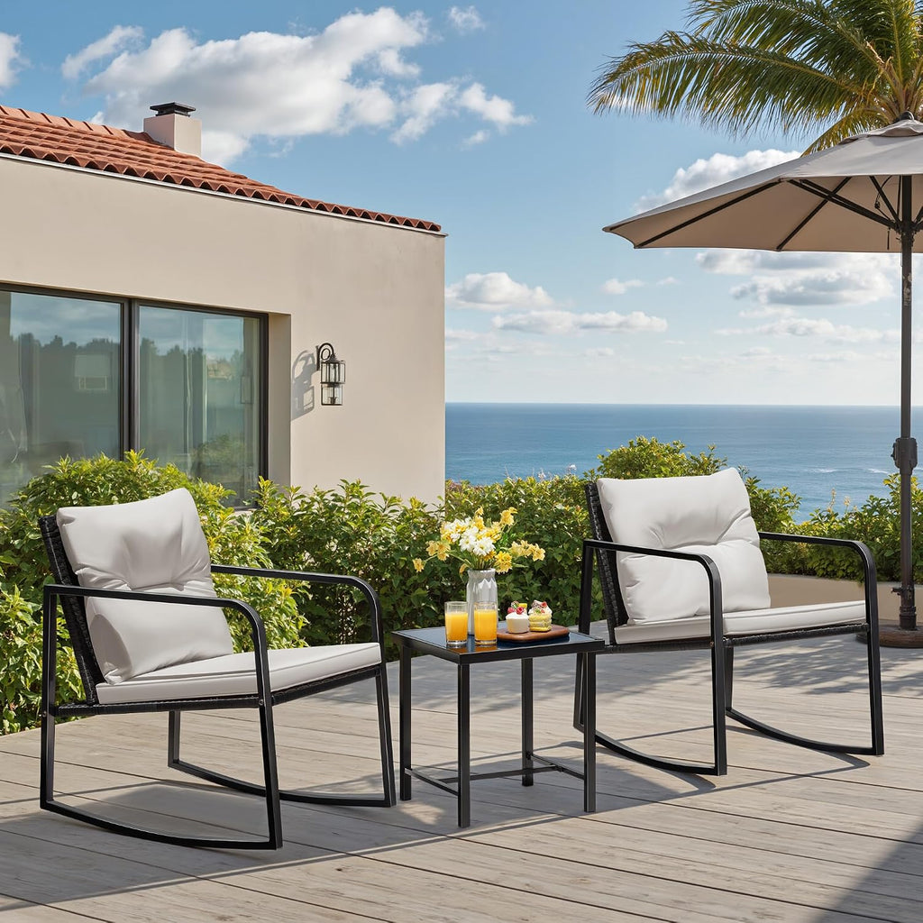 Greesum 3pc Beige Rocking Wicker Bistro Set